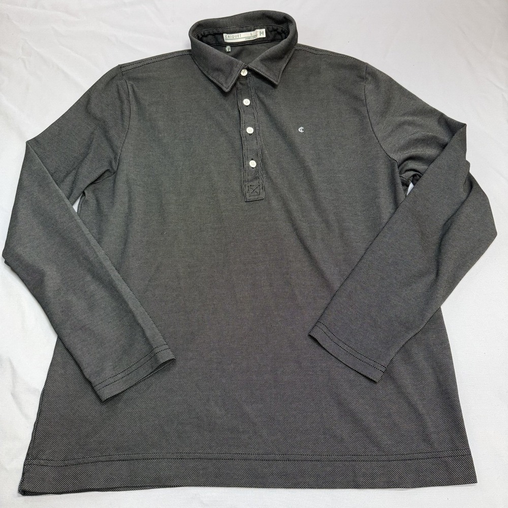 Criquet Polo Shirt Mens L Gray Knit Pique Geometric Casual Golf Preppy